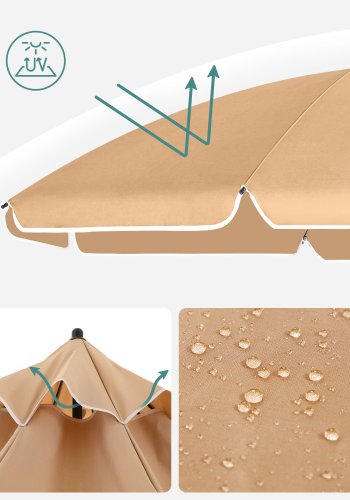 SONGMICS GPU060G01 strandparasoll, med UPF 50+, solbeskyttelse, vippemekanisme, b�reveske, b�rbar, �ttekantet - taupe polyester og jern