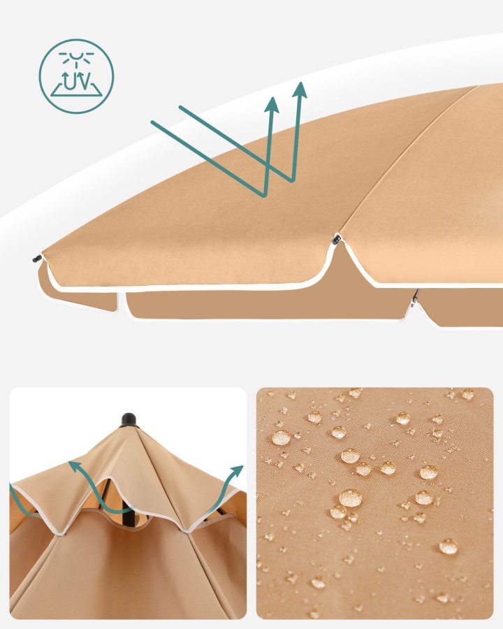 SONGMICS GPU060G01 strandparasoll, med UPF 50+, solbeskyttelse, vippemekanisme, b�reveske, b�rbar, �ttekantet - taupe polyester og jern