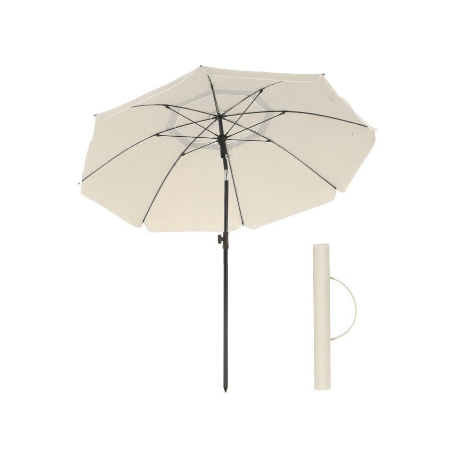 SONGMICS GPU60WTV1 strandparasoll, med UPF 50+, solbeskyttelse, vippemekanisme, b�reveske, �ttekantet - beige polyester og st�l