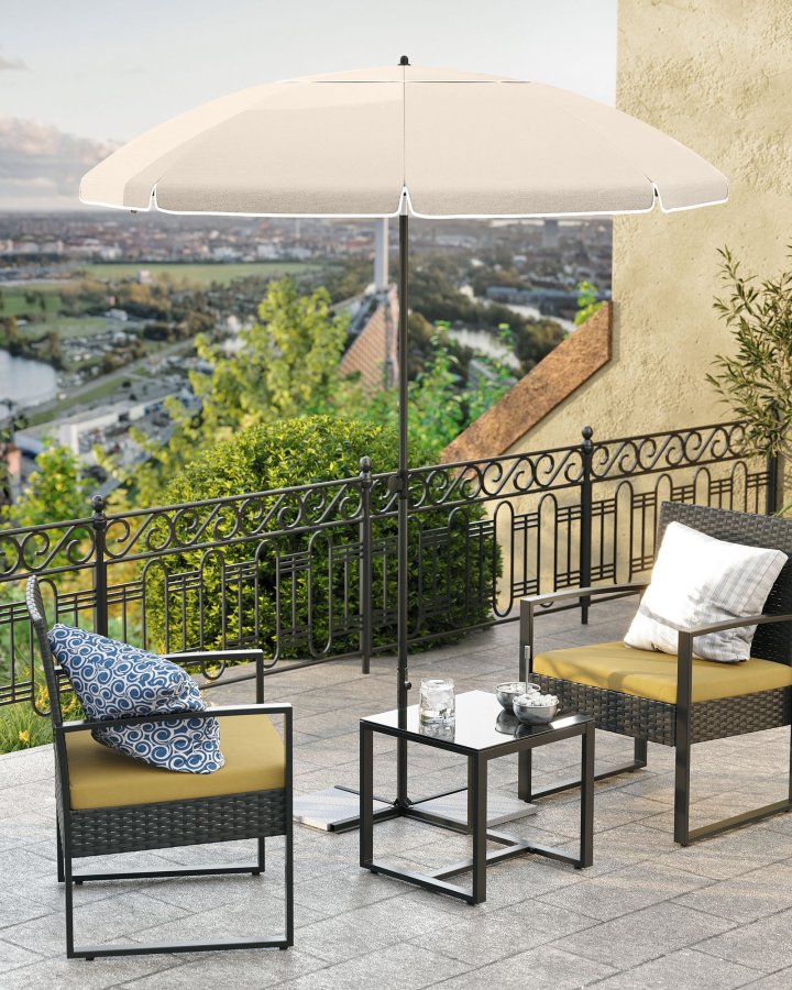 SONGMICS GPU60WTV1 strandparasoll, med UPF 50+, solbeskyttelse, vippemekanisme, b�reveske, �ttekantet - beige polyester og st�l