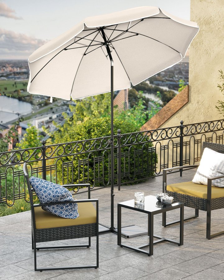 SONGMICS GPU60WTV1 strandparasoll, med UPF 50+, solbeskyttelse, vippemekanisme, b�reveske, �ttekantet - beige polyester og st�l