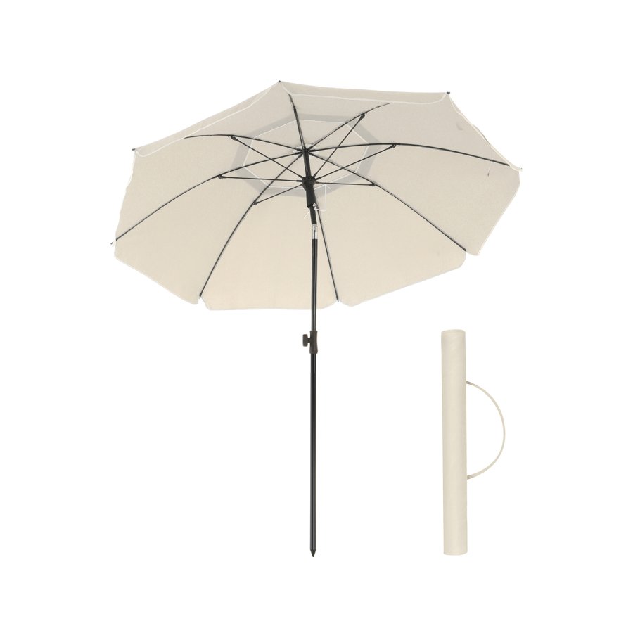 SONGMICS GPU65WTV1 strandparasoll, med UPF 50+, solbeskyttelse, vippemekanisme, b�reveske, b�rbar, �ttekantet - beige polyester og jern