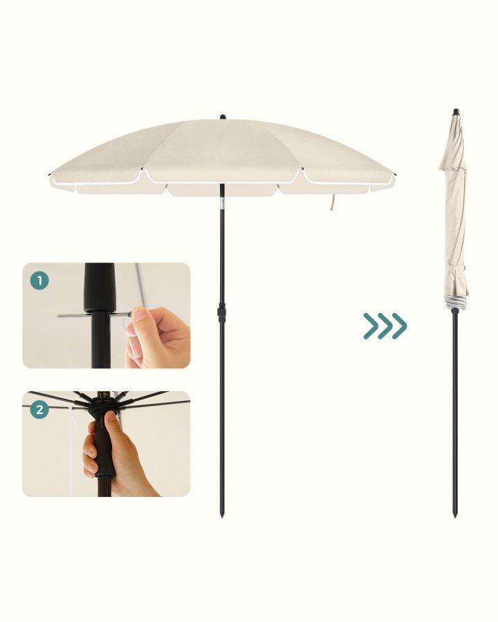 SONGMICS GPU65WTV1 strandparasoll, med UPF 50+, solbeskyttelse, vippemekanisme, b�reveske, b�rbar, �ttekantet - beige polyester og jern