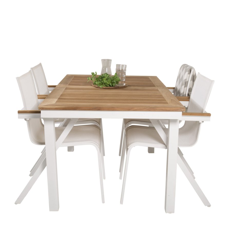 VENTURE DESIGN havest, m. Panama bord, m. udtrk og 4 Mexico stole, m. armln - teak/alu/textilene