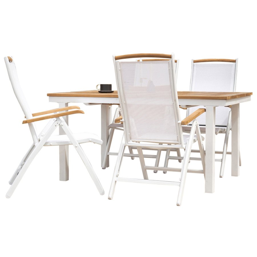 VENTURE DESIGN hagesett, m. Panamabord, med uttrekk og 4 Panama 5:pos. stoler - teak/alu/tekstiler