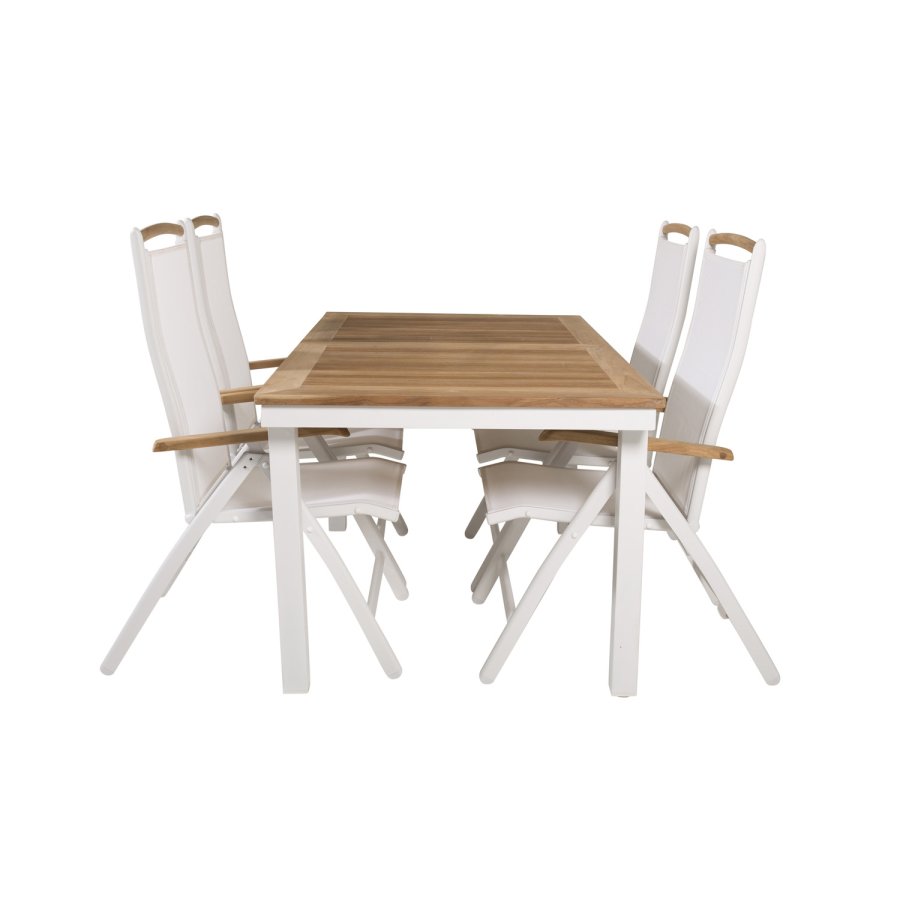 VENTURE DESIGN hagesett, m. Panamabord, med uttrekk og 4 Panama 5:pos. stoler - teak/alu/tekstiler