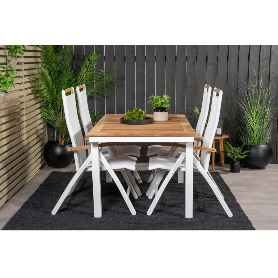 VENTURE DESIGN hagesett, m. Panamabord, med uttrekk og 4 Panama 5:pos. stoler - teak/alu/tekstiler