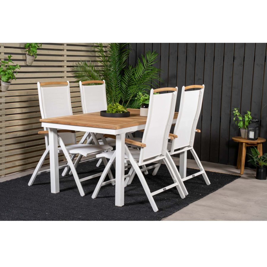 VENTURE DESIGN hagesett, m. Panamabord, med uttrekk og 4 Panama 5:pos. stoler - teak/alu/tekstiler