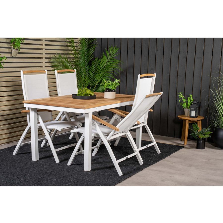 VENTURE DESIGN hagesett, m. Panamabord, med uttrekk og 4 Panama 5:pos. stoler - teak/alu/tekstiler