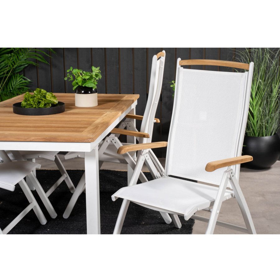 VENTURE DESIGN hagesett, m. Panamabord, med uttrekk og 4 Panama 5:pos. stoler - teak/alu/tekstiler