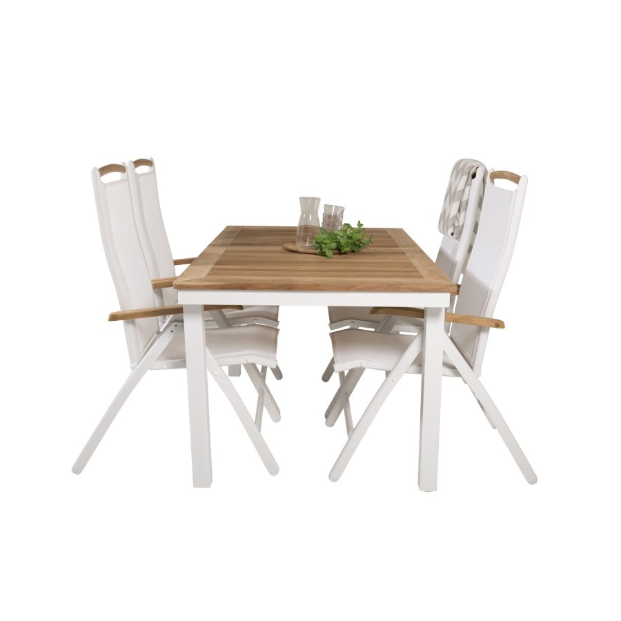 VENTURE DESIGN hagesett, m. Panamabord, med uttrekk og 4 Panama 5:pos. stoler - teak/alu/tekstiler