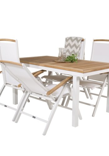 VENTURE DESIGN hagesett, m. Panamabord, med uttrekk og 4 Panama 5:pos. stoler - teak/alu/tekstiler