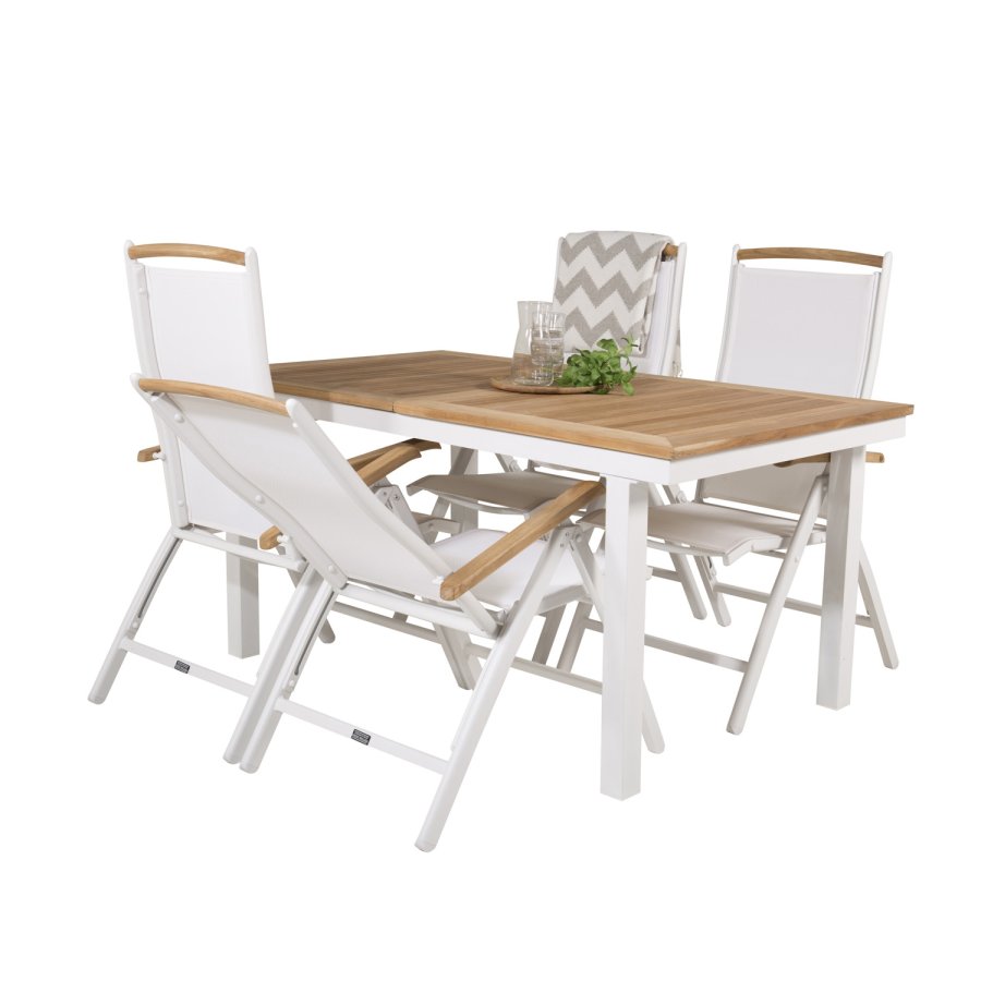 VENTURE DESIGN hagesett, m. Panamabord, med uttrekk og 4 Panama 5:pos. stoler - teak/alu/tekstiler