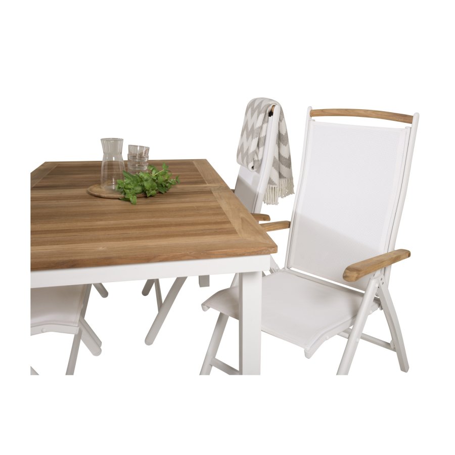 VENTURE DESIGN hagesett, m. Panamabord, med uttrekk og 4 Panama 5:pos. stoler - teak/alu/tekstiler