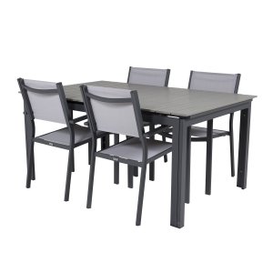 VENTURE DESIGN havebord, m. Levels havebord og 4 Copacabana havestole - gr aintwood og sort alu