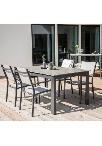 VENTURE DESIGN havebord, m. Levels havebord og 4 Copacabana havestole - gr aintwood og sort alu