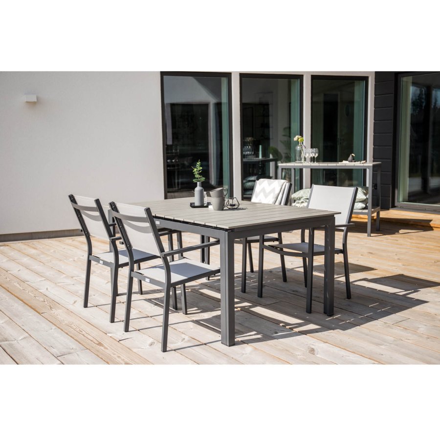 VENTURE DESIGN havebord, m. Levels havebord og 4 Copacabana havestole - gr aintwood og sort alu