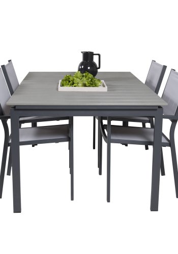 VENTURE DESIGN havebord, m. Levels havebord og 4 Copacabana havestole - gr aintwood og sort alu