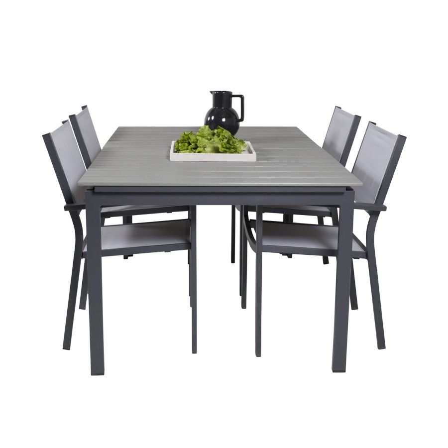 VENTURE DESIGN havebord, m. Levels havebord og 4 Copacabana havestole - gr aintwood og sort alu