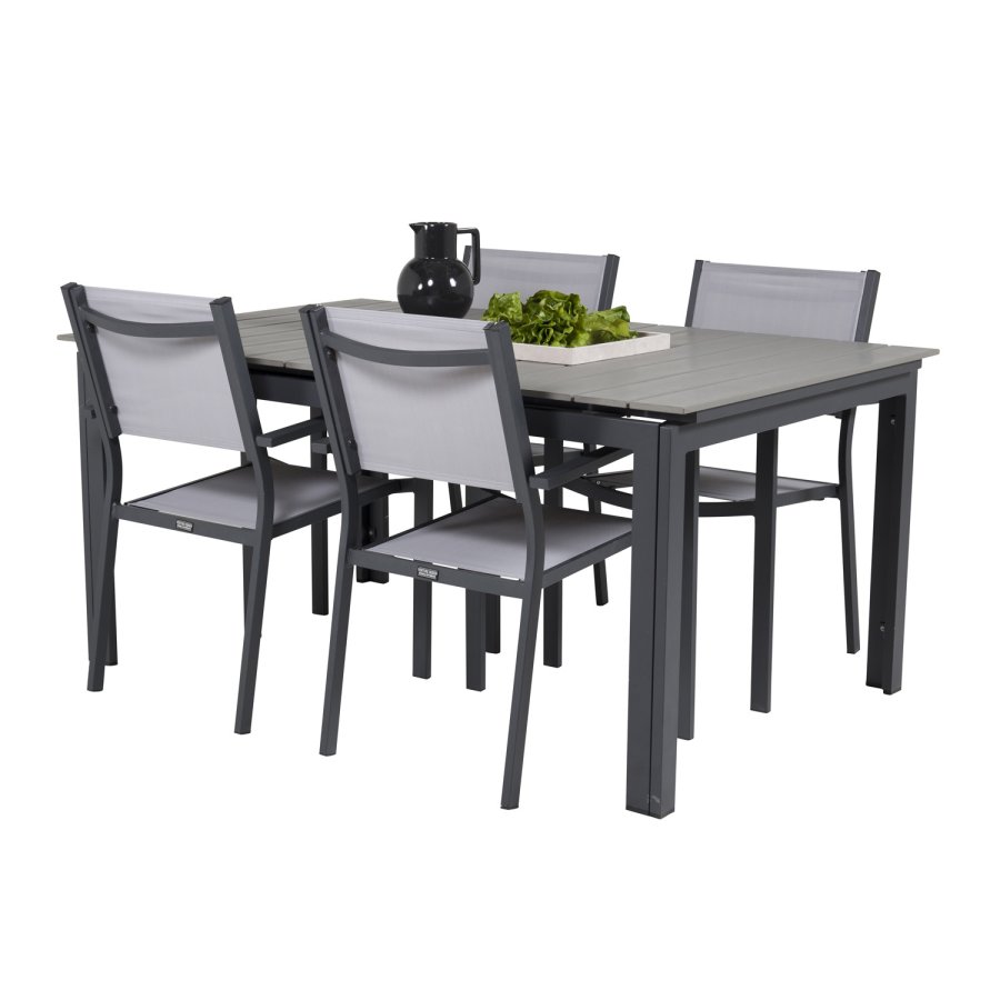 VENTURE DESIGN havebord, m. Levels havebord og 4 Copacabana havestole - gr aintwood og sort alu