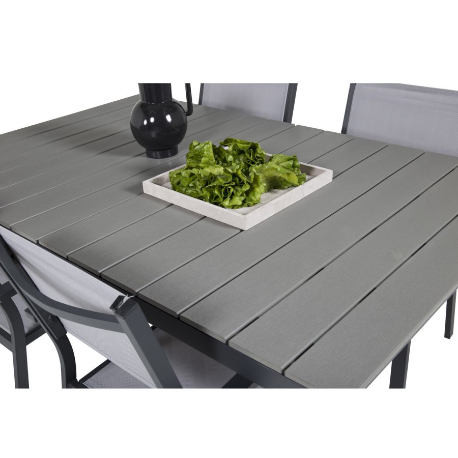 VENTURE DESIGN havebord, m. Levels havebord og 4 Copacabana havestole - gr aintwood og sort alu