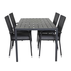 VENTURE DESIGN havest, m. Break bord (150x90) og 4 Anna stole - sort aintwood/alu/rattan 