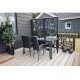 VENTURE DESIGN Gartenset mit Break-Tisch (150 x 90) und 4 Anna-Stühlen – schwarzes Eichenholz/Alu/Rattan 