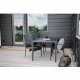 VENTURE DESIGN Gartenset mit Break-Tisch (150 x 90) und 4 Anna-Stühlen – schwarzes Eichenholz/Alu/Rattan 