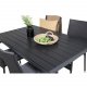 VENTURE DESIGN Gartenset mit Break-Tisch (150 x 90) und 4 Anna-Stühlen – schwarzes Eichenholz/Alu/Rattan 