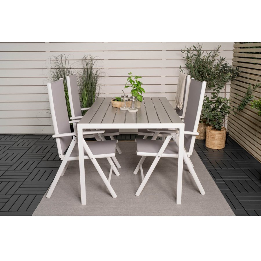 VENTURE DESIGN havest m. Break bord og 4 Break 5 pos. stole - hvid alu og gr aintwood 