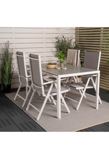 VENTURE DESIGN havest m. Break bord og 4 Break 5 pos. stole - hvid alu og gr aintwood 