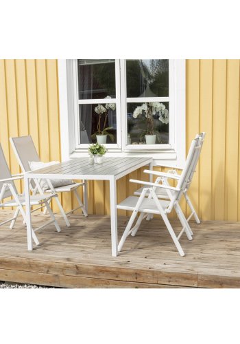 VENTURE DESIGN havest m. Break bord og 4 Break 5 pos. stole - hvid alu og gr aintwood 