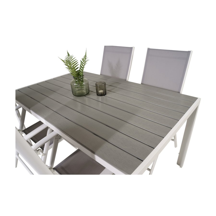VENTURE DESIGN havest m. Break bord og 4 Break 5 pos. stole - hvid alu og gr aintwood 