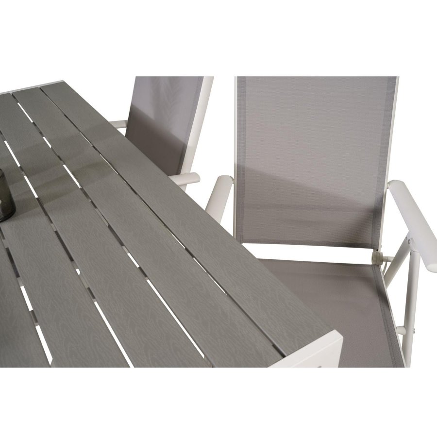 VENTURE DESIGN havest m. Break bord og 4 Break 5 pos. stole - hvid alu og gr aintwood 