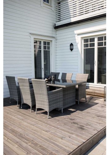 VENTURE DESIGN havest, m. Padova bord (200x100) og 6 Malin stole, m. armln - glas/flet 