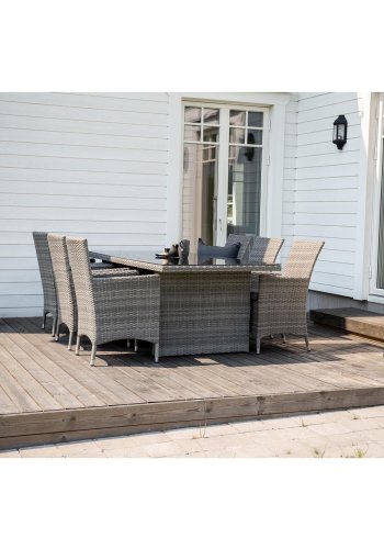 VENTURE DESIGN havest, m. Padova bord (200x100) og 6 Malin stole, m. armln - glas/flet 