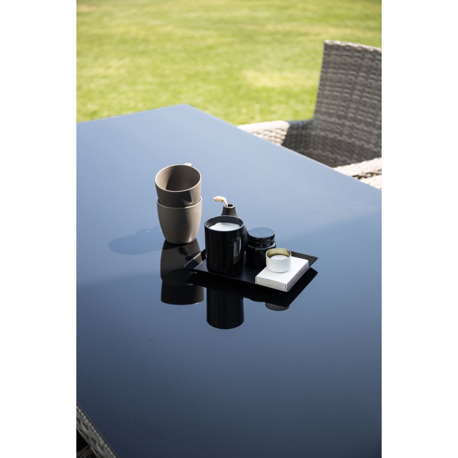 VENTURE DESIGN havest, m. Padova bord (200x100) og 6 Malin stole, m. armln - glas/flet 