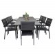 VENTURE DESIGN Levels hagesett med bord med uttrekk og 8 stoler med armlener - gr/svart i tre/svart aluminium