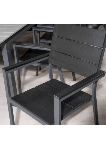 VENTURE DESIGN Levels hagesett med bord med uttrekk og 8 stoler med armlener - gr/svart i tre/svart aluminium