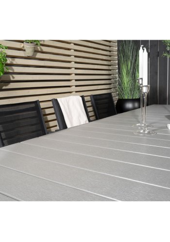 VENTURE DESIGN havest m Levels bord m udtrk og 8 Copacabana stole m armln - gr aintwood/sort alu