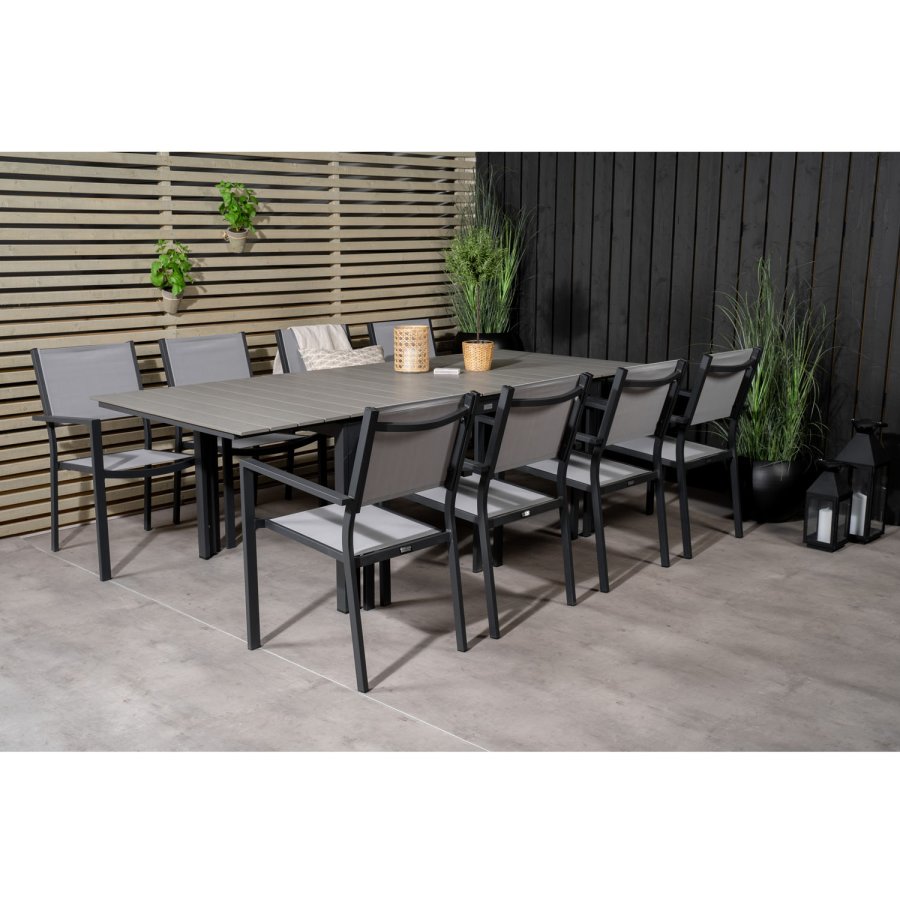 VENTURE DESIGN havest m Levels bord m udtrk og 8 Copacabana stole m armln - gr aintwood/textilen