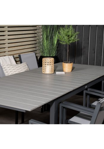 VENTURE DESIGN havest m Levels bord m udtrk og 8 Copacabana stole m armln - gr aintwood/textilen