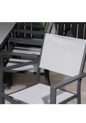 VENTURE DESIGN havest m Levels bord m udtrk og 8 Copacabana stole m armln - gr aintwood/textilen