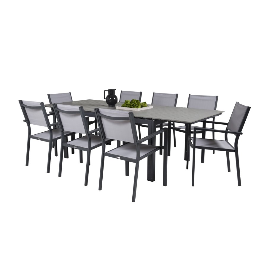 VENTURE DESIGN havest m Levels bord m udtrk og 8 Copacabana stole m armln - gr aintwood/textilen