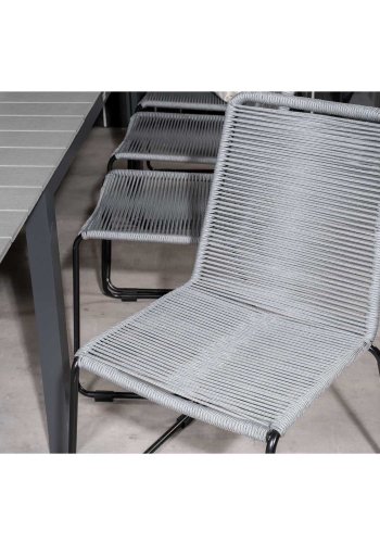 VENTURE DESIGN havest m. Levels bord m. udtrk og 8 Lindos stole - gr aintwood/reb/sort alu