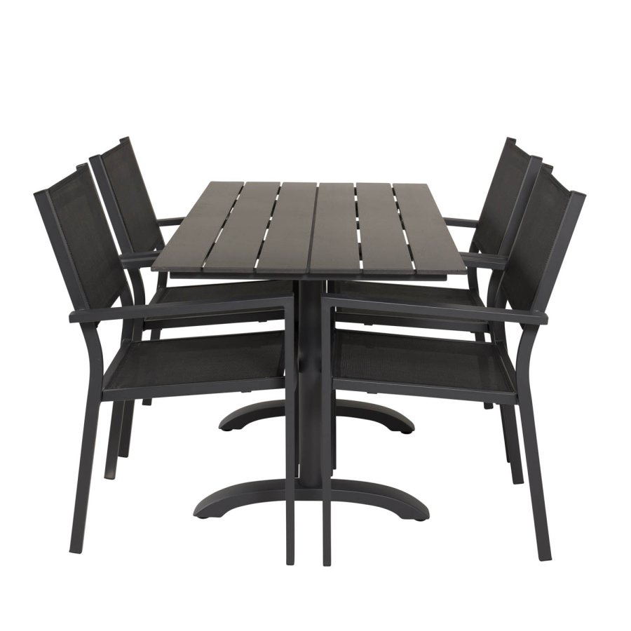 VENTURE DESIGN havest, m. Denver cafébord (120x70) og 4 Copacabana stole, m. armln - aintwood/alu