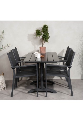 VENTURE DESIGN havest, m. Denver cafébord (120x70) og 4 Copacabana stole, m. armln - aintwood/alu