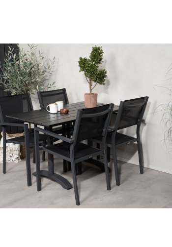 VENTURE DESIGN havest, m. Denver cafébord (120x70) og 4 Copacabana stole, m. armln - aintwood/alu