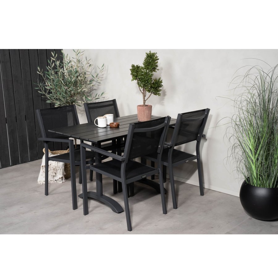 VENTURE DESIGN havest, m. Denver cafébord (120x70) og 4 Copacabana stole, m. armln - aintwood/alu