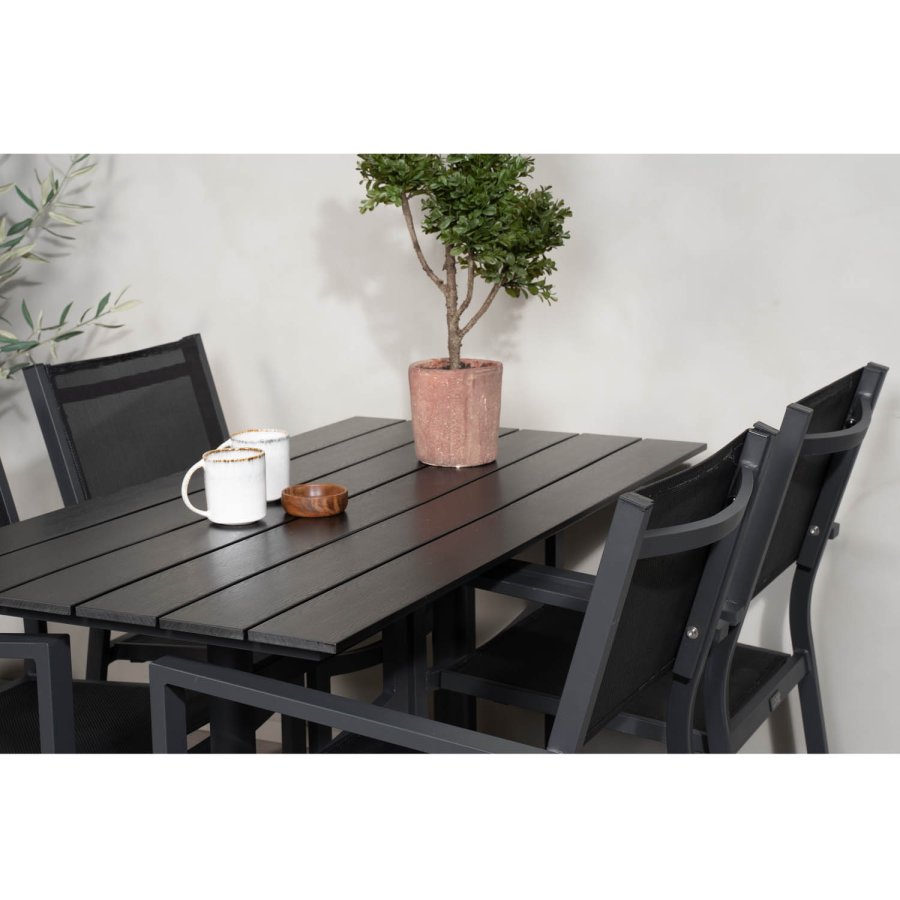 VENTURE DESIGN havest, m. Denver cafébord (120x70) og 4 Copacabana stole, m. armln - aintwood/alu